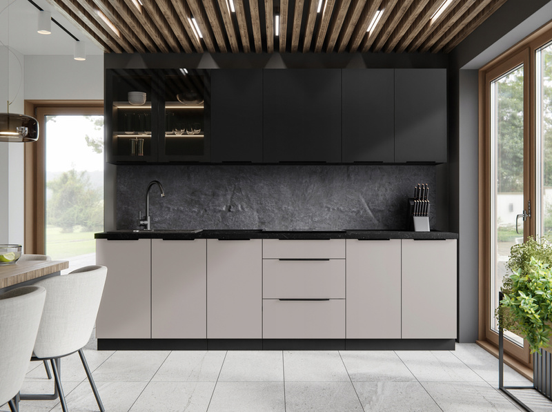 Szafka kuchenna górna ARONA 60x60 GN-90 1F (45°) CASHMERE / CZARNY MAT